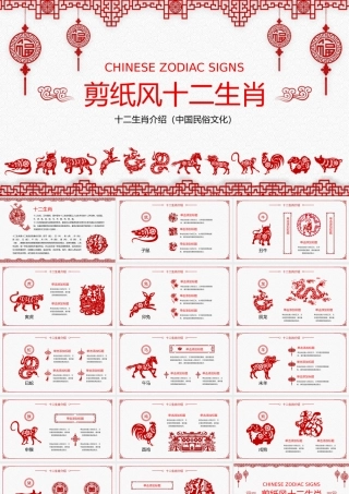 剪纸风十二生肖中国民俗文化知识科普宣传PPT.pptx