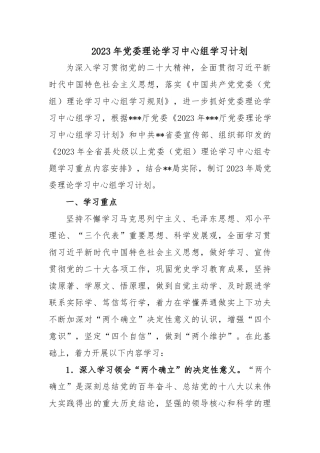 2023年党委理论学习中心组学习计划.docx
