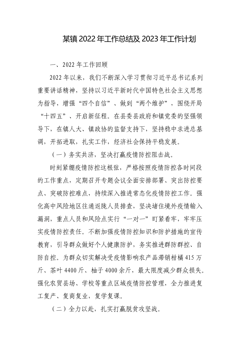 乡镇2022年工作总结及2023年工作计划范文.docx_第1页
