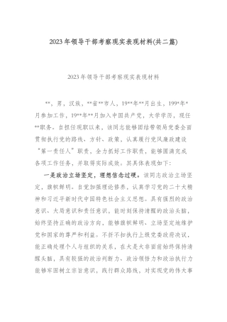 2023年领导干部考察现实表现材料(共二篇).docx