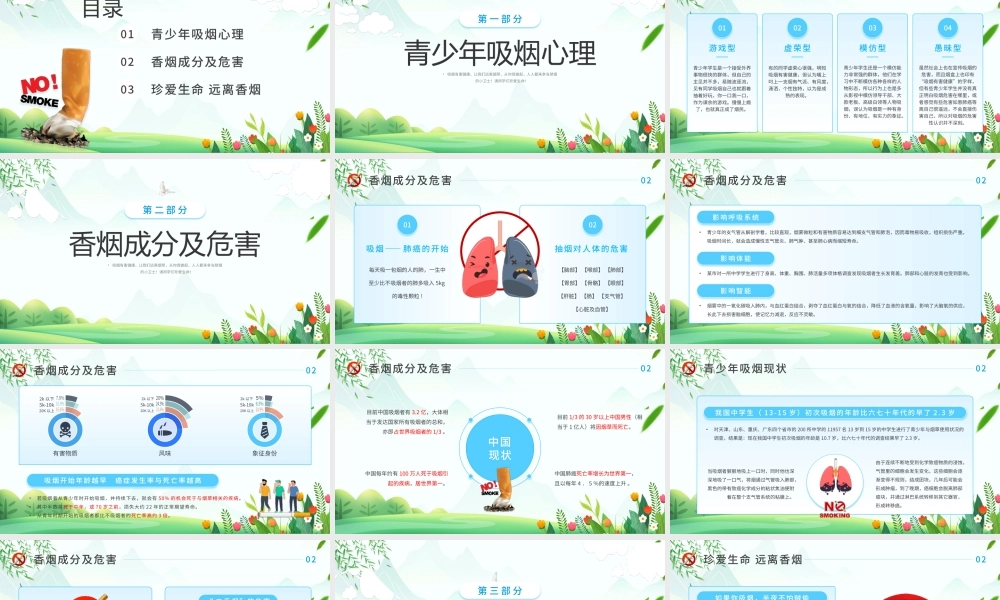 中学生校园禁烟主题班会PPT人人都来争当禁烟的小卫士PPT课件（带内容）.pptx