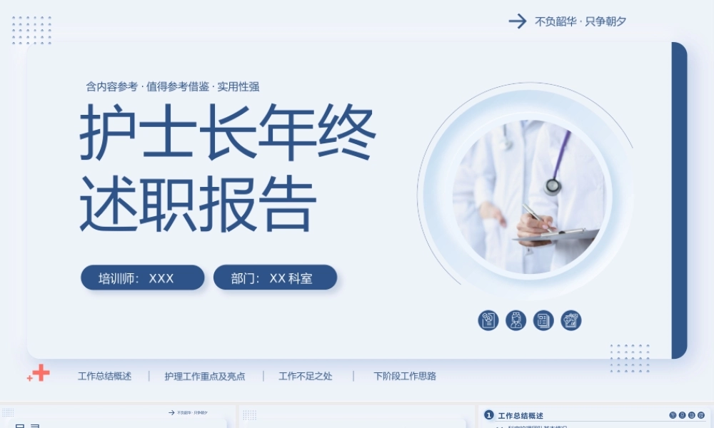 护士长年终述职报告PPT工作不足反思与下阶段工作计划PPT课件（带内容）.pptx