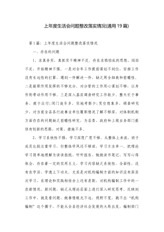 上年度生活会问题整改落实情况(通用19篇).docx