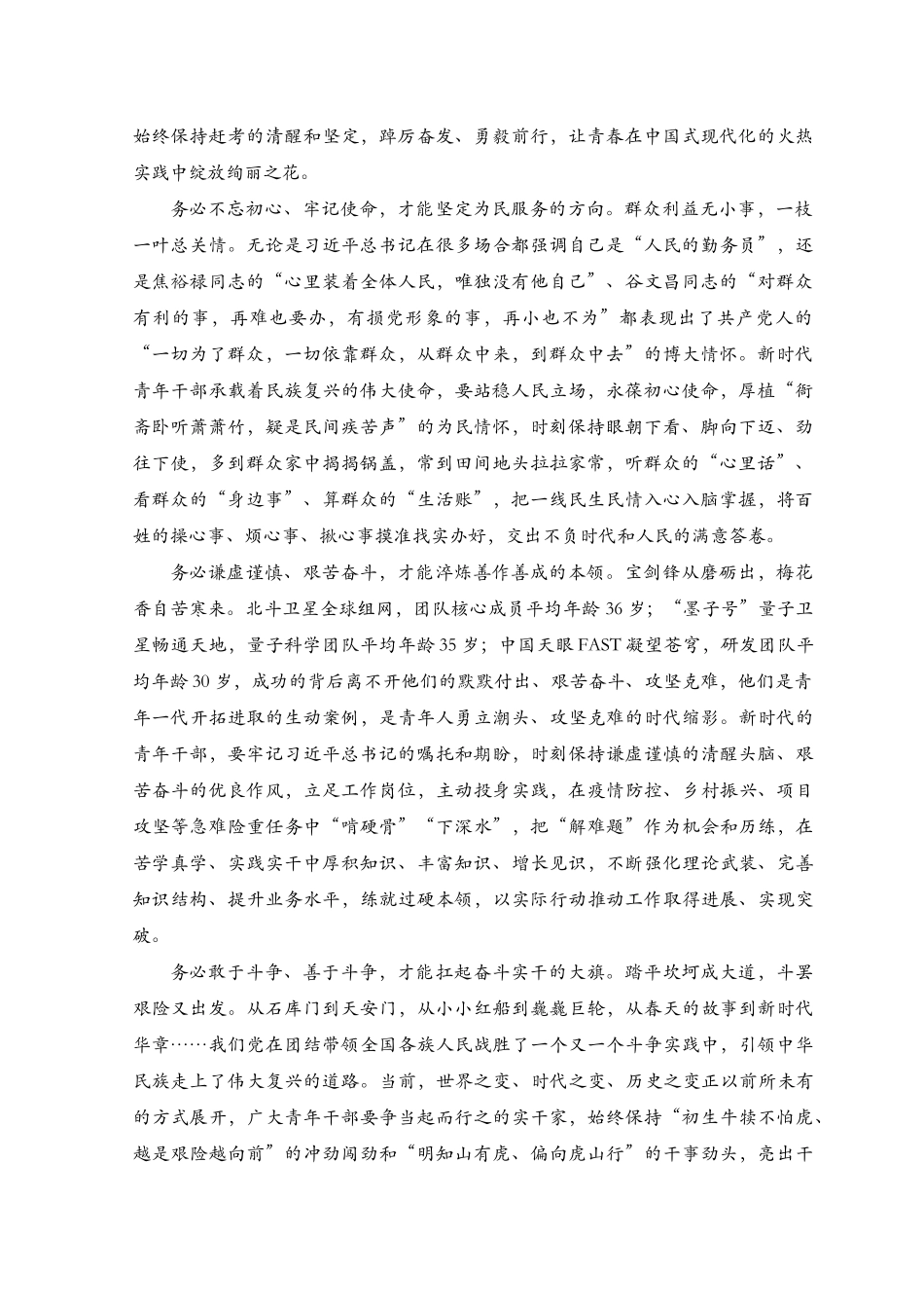 （2篇）2023年青年干部践行“三个务必”心得体会发言材料感想.docx_第3页