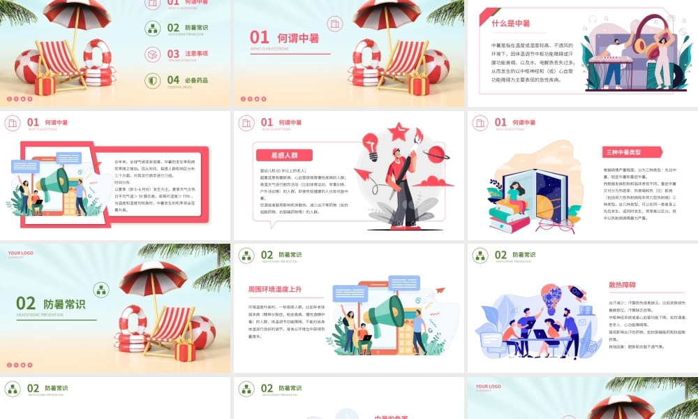 夏天防中暑救治知识分享PPT模板.pptx