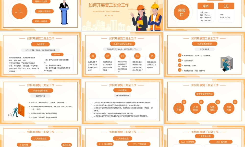 橙黄插画风复工复产安全生产培训PPT模板.pptx