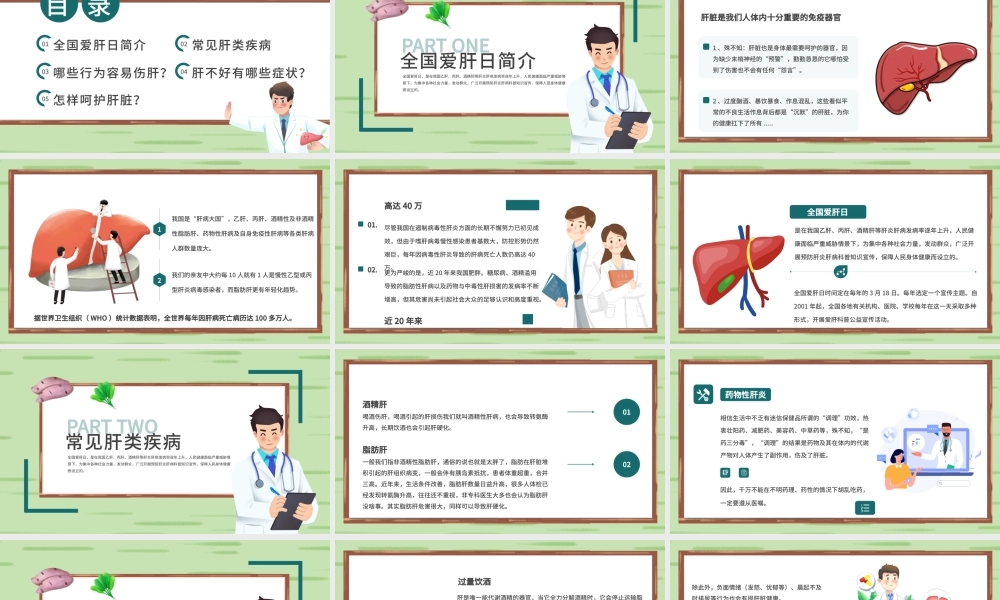 全国爱肝日医疗医生绿色简约PPT模板.pptx