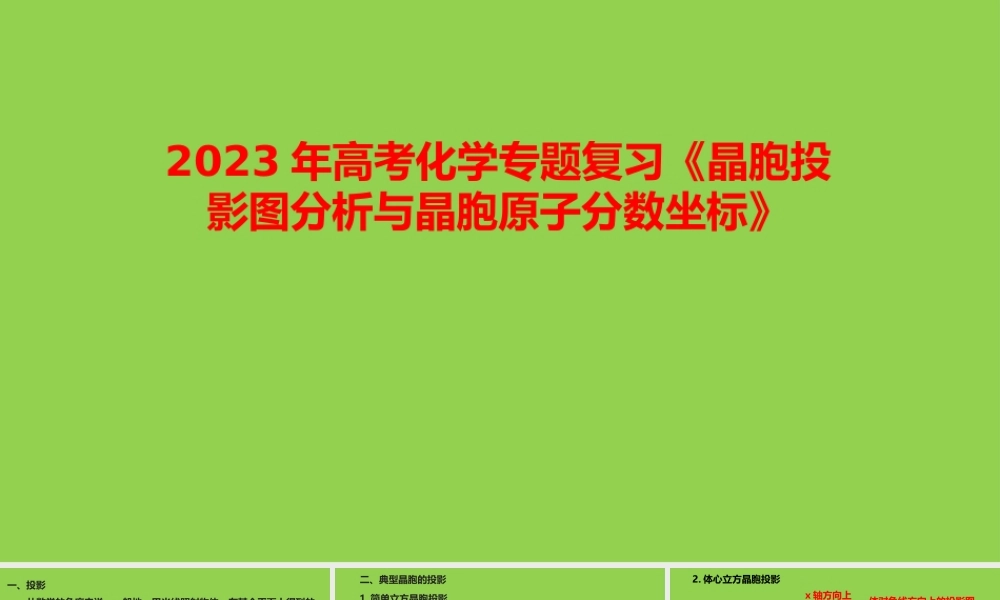 2023年高考化学专题复习《晶胞投影图分析与晶胞原子分数坐标》.pptx