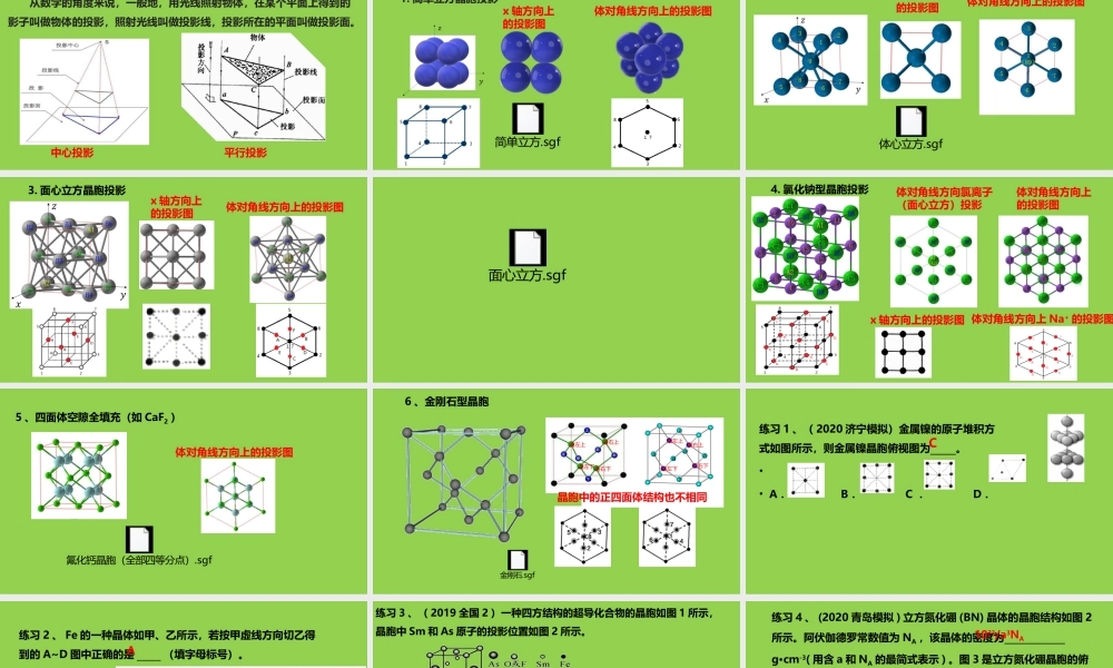 2023年高考化学专题复习《晶胞投影图分析与晶胞原子分数坐标》.pptx