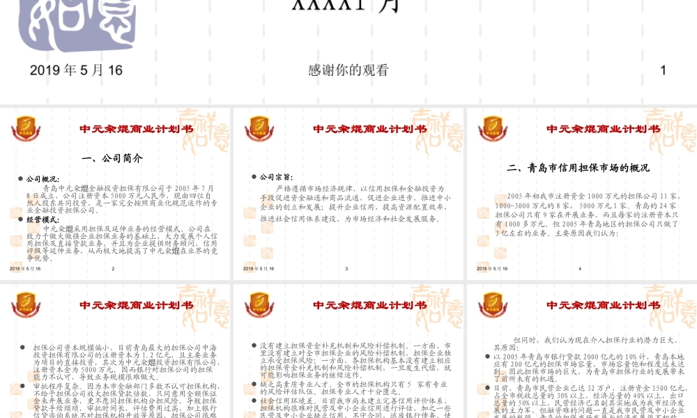 金融投资担保公司商业计划书.ppt