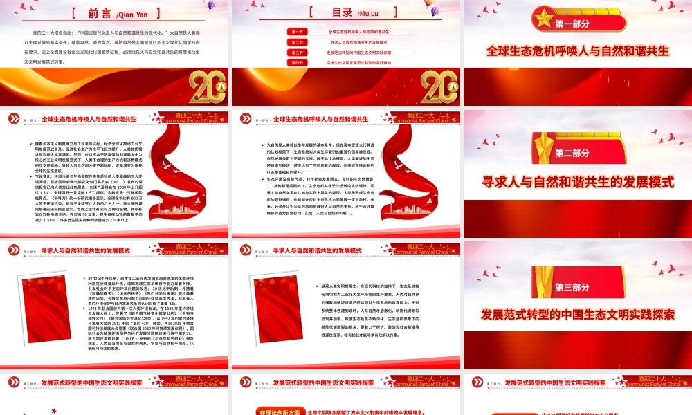 人与自然和谐共生引领生态文明发展范式转型党课党建PPT模板.pptx