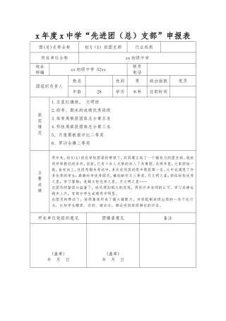 20XX年度XX中学先进团（总）支部申报表.doc