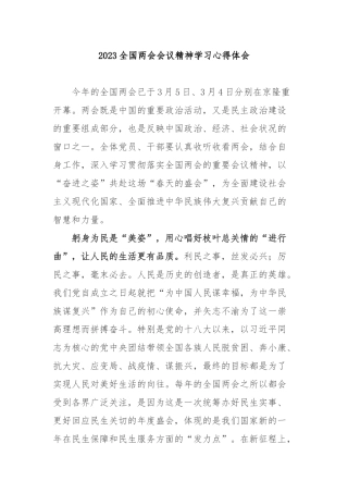 2023全国两会会议精神学习心得体会3篇.docx