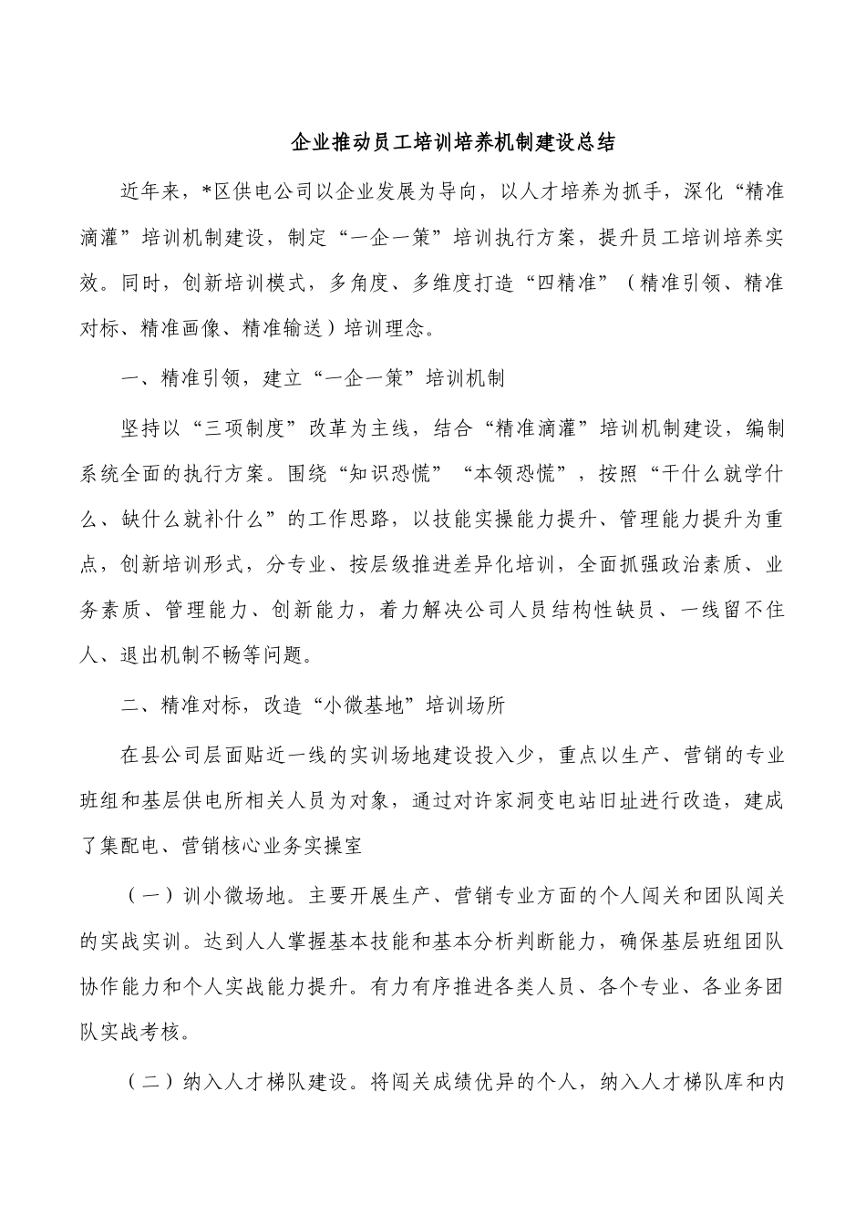 企业推动员工培训培养机制建设总结.docx_第1页