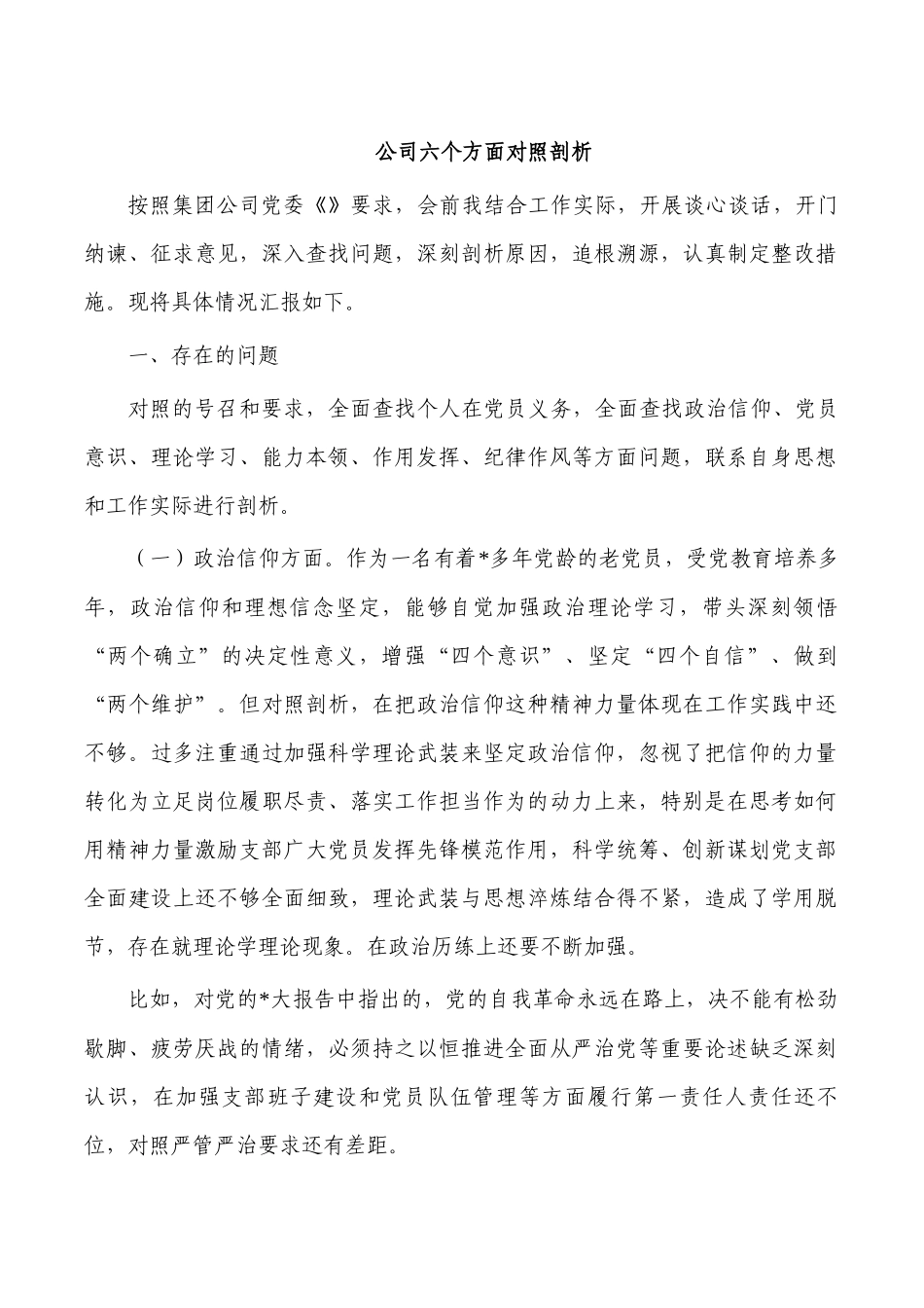 公司六个方面对照剖析.docx_第1页
