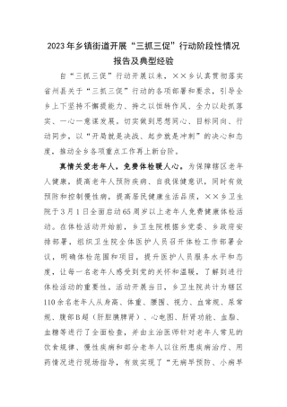2023年乡镇街道开展“三抓三促”行动阶段性情况报告及典型经验.docx