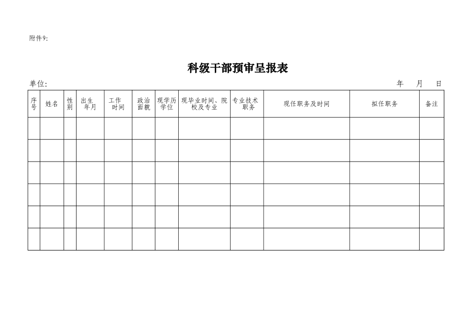 9科级干部预审呈报表.xls_第1页