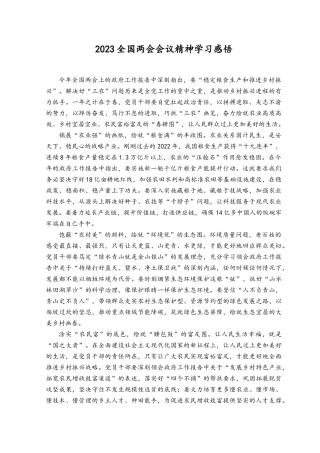 （2篇）2023全国两会会议精神学习心得体会.docx