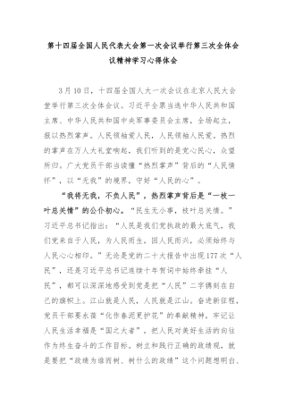 第十四届全国人民代表大会第一次会议举行第三次全体会议精神学习心得体会2篇.docx