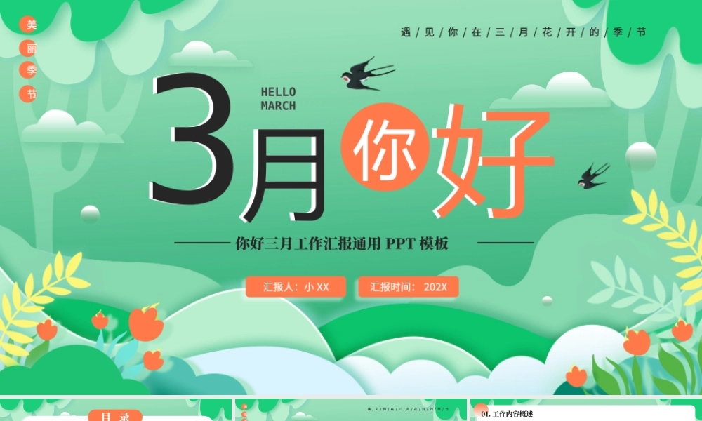 绿色小清新你好3月工作总结通用PPT模板.pptx