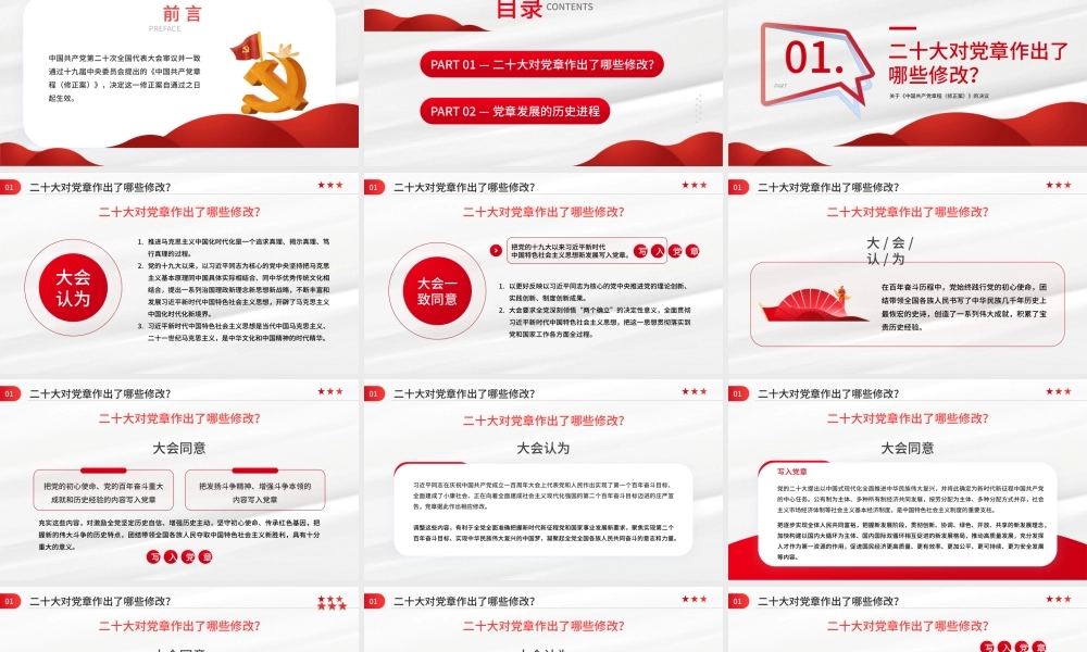 学习解读《中国共产党章程》哪些新内容写入了党章红色简约党政PPT模板.pptx