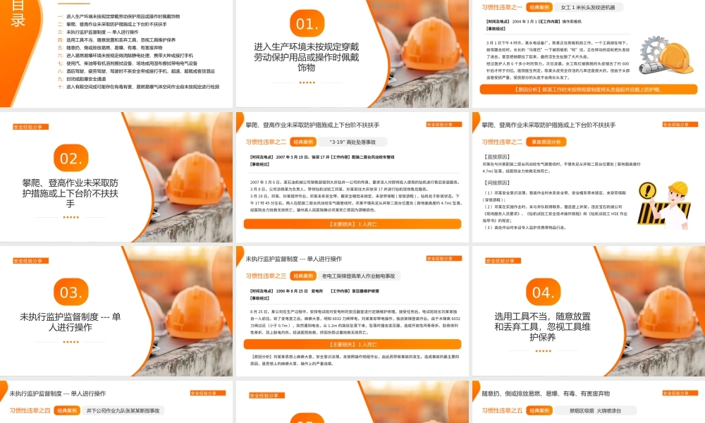 橙色简约风十大习惯性违章安全宣传.pptx