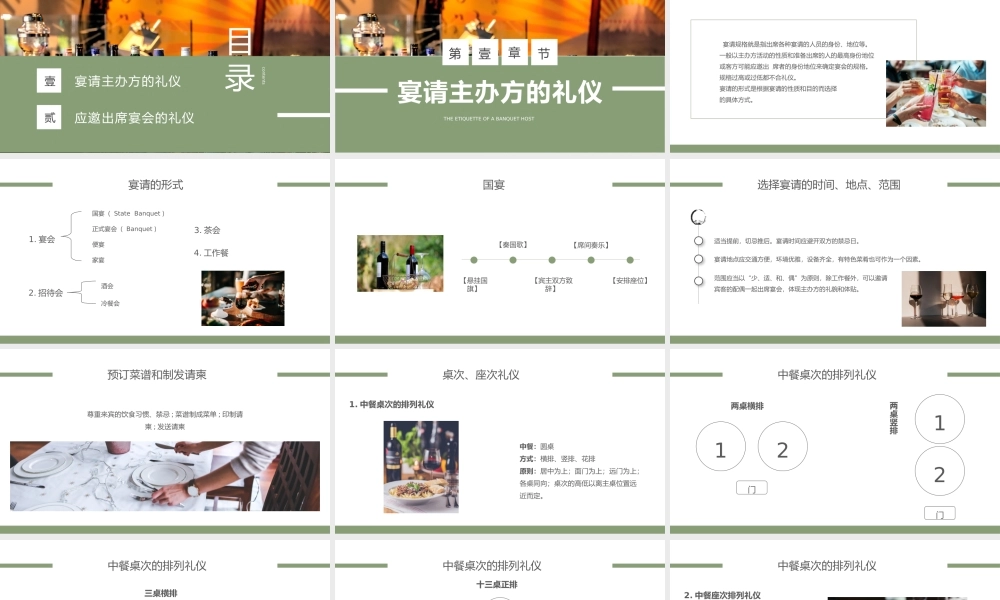 绿色大气宴请礼仪培训座位安排点菜技巧学习.pptx