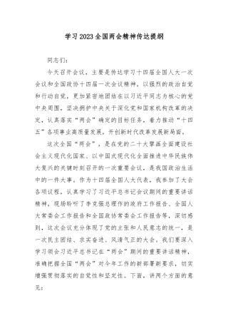 学习2023全国两会精神传达提纲.docx