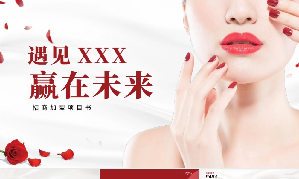 红色美妆美甲招商加盟项目书ppt模板.pptx