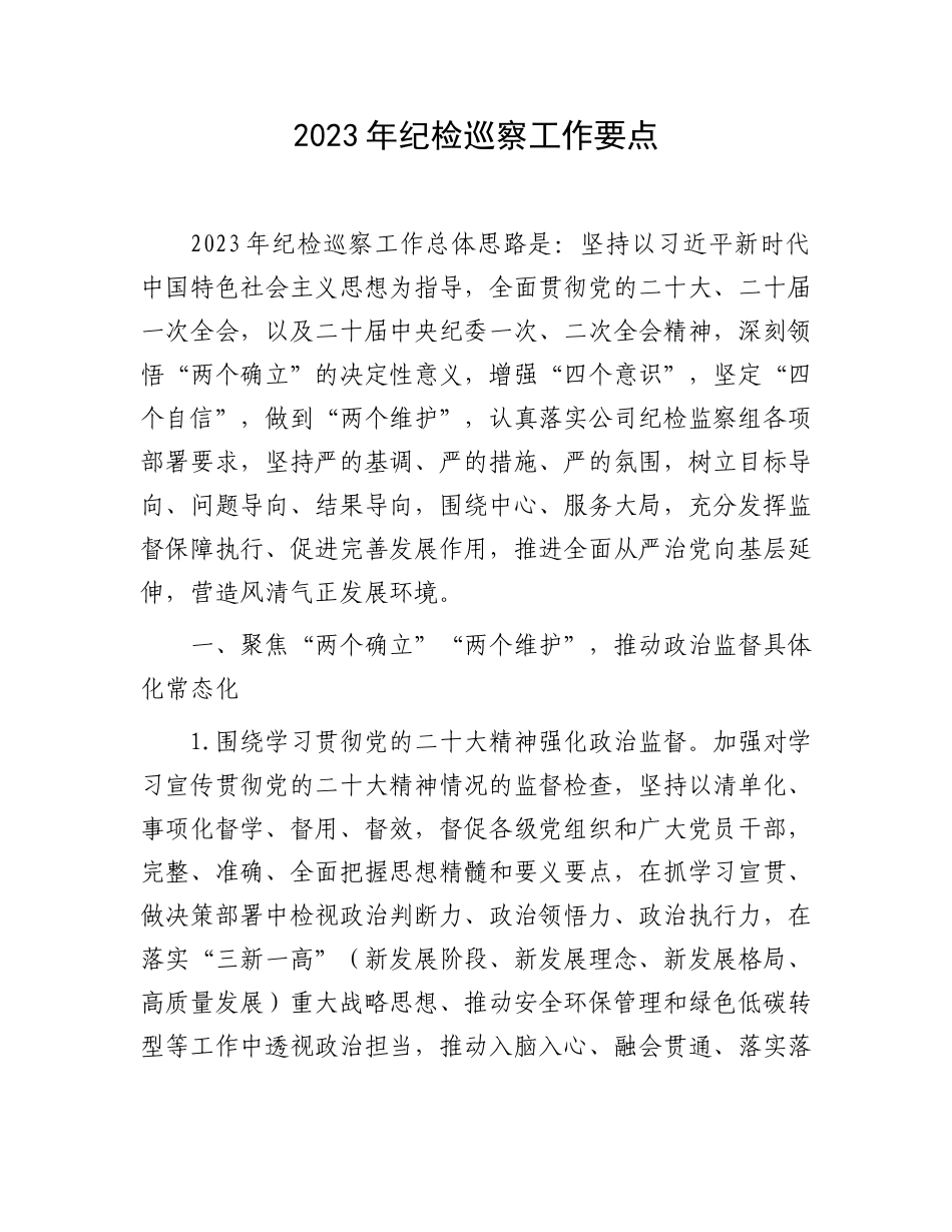 2023年纪检巡察工作要点：2023年纪检巡察工作要点.docx_第1页