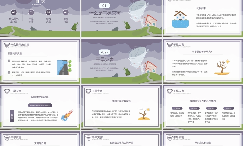 可爱卡通风气象灾害介绍宣传PPT模板.pptx