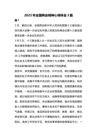 2023年全国两会精神心得体会3篇.docx