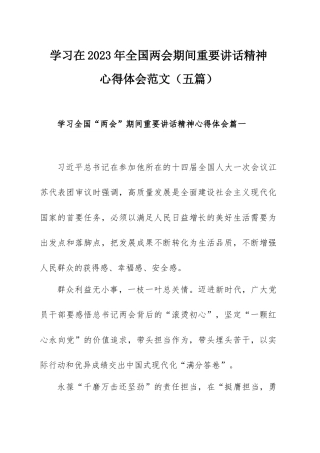 学习在2023年全国两会期间重要讲话精神心得体会范文（五篇）.docx