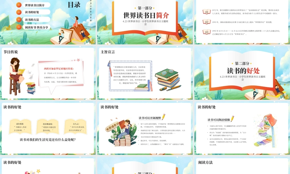 绿色卡通小学生世界读书日PPT模板.pptx