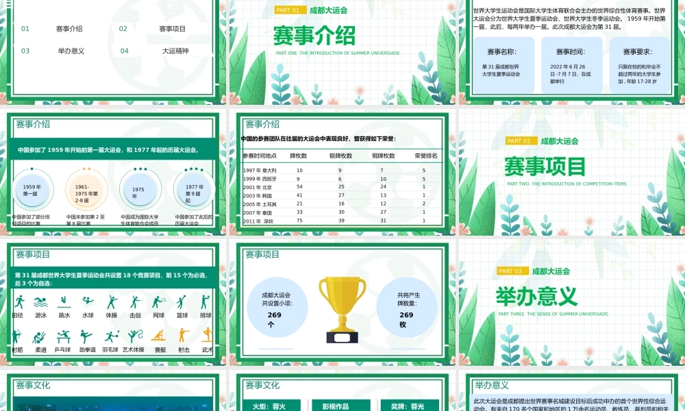 2023成都大运会介绍弘扬运动精神PPT第31届成都世界大学生夏季运动会赛事介绍PPT课件（带内容）.pptx
