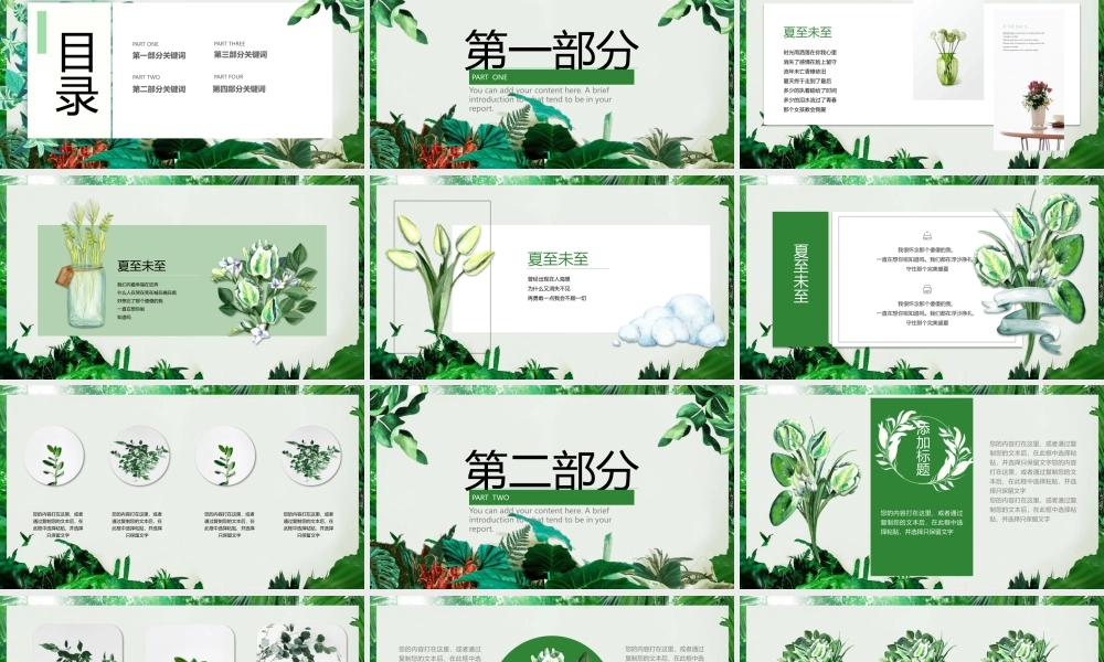 森林绿叶植物背景清爽夏季主题.pptx