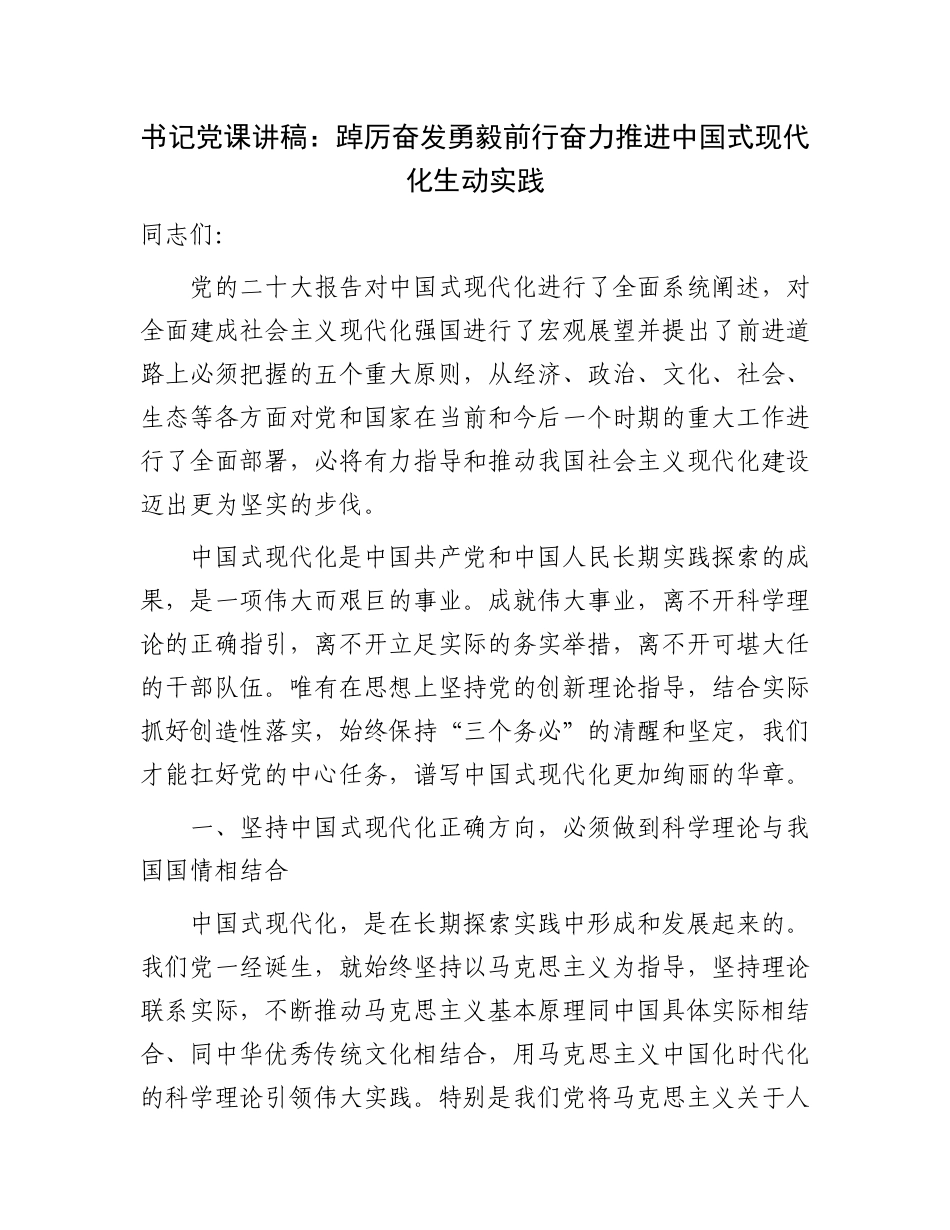 2023年主题党日党课讲稿：踔厉奋发勇毅前行 奋力推进中国式现代化生动实践.docx_第1页