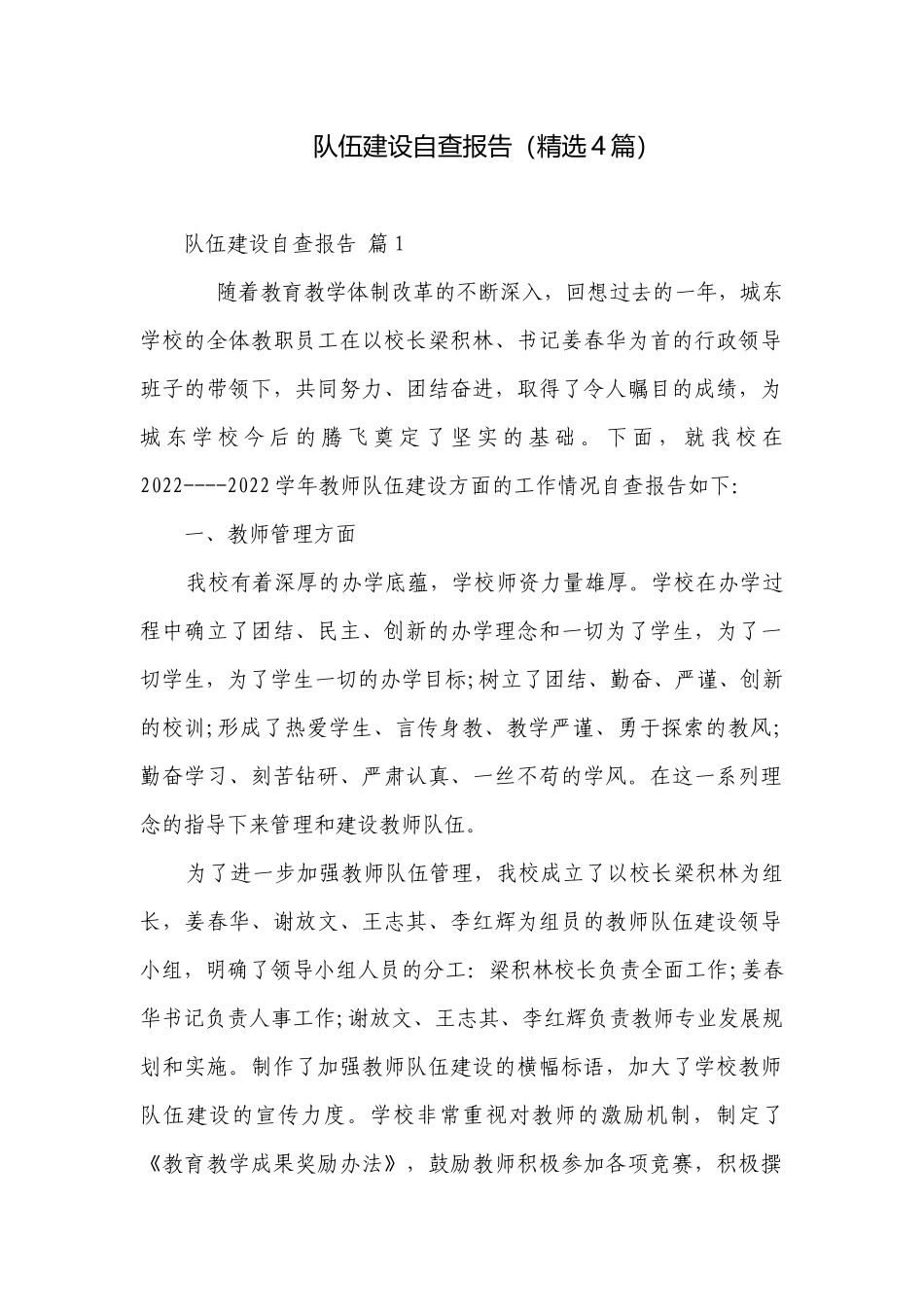 队伍建设自查报告（精选4篇）.docx_第1页