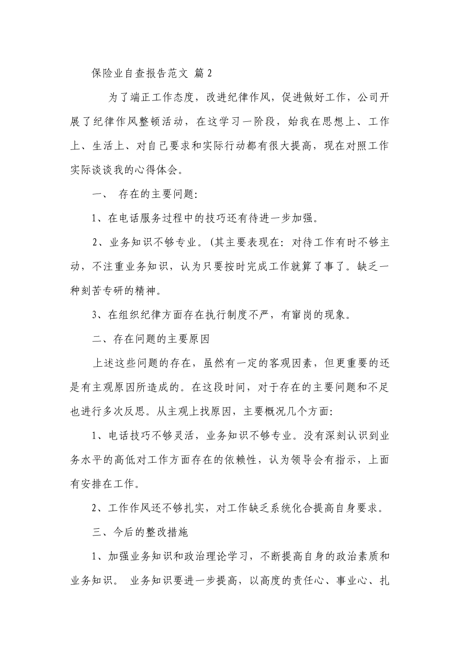 保险业自查报告范文（精选3篇）.docx_第2页