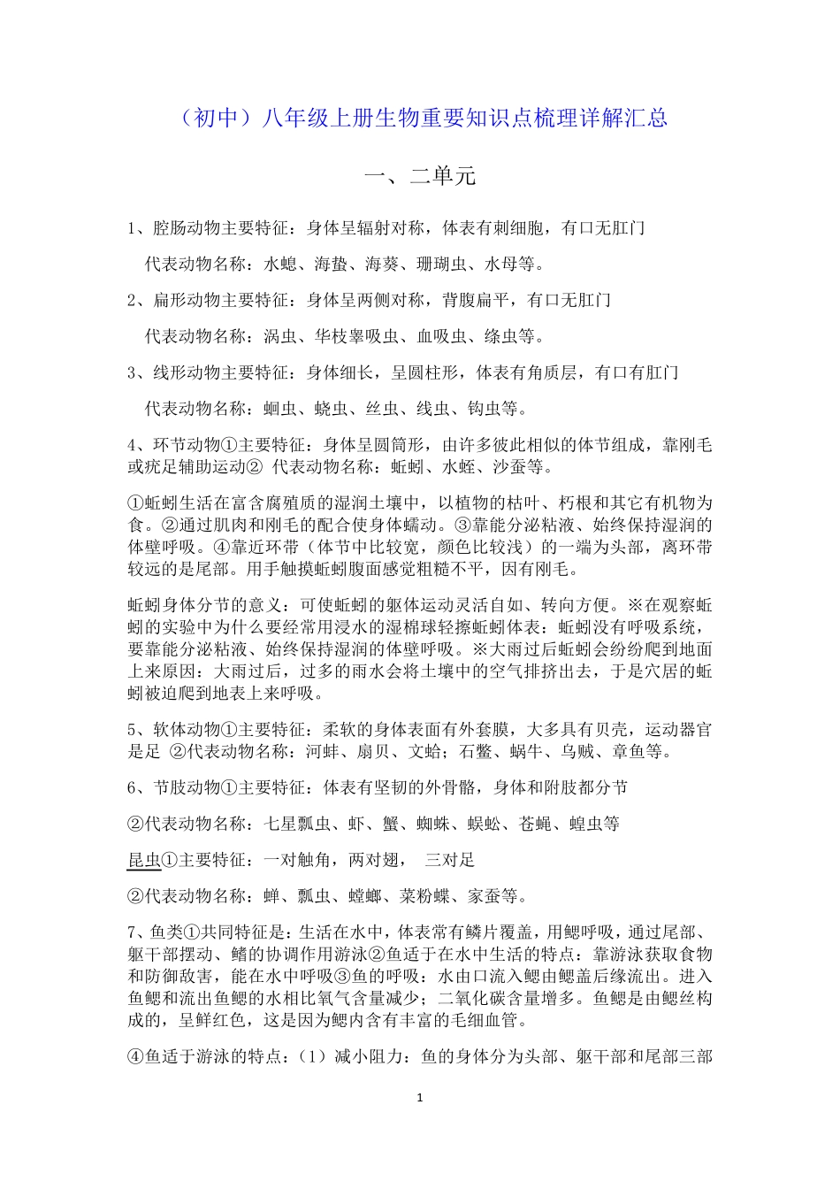 (初中)八年级上册生物重要知识点梳理详解汇总.pdf_第1页