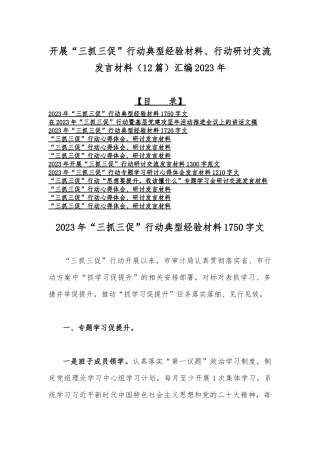 开展“三抓三促”行动典型经验材料、行动研讨交流发言材料（12篇）汇编2023年.docx
