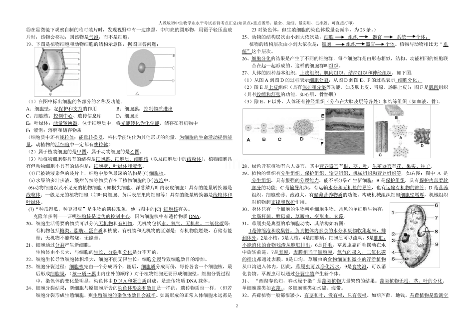 人教版初中生物学业水平考试必背考点汇总(知识点+重点图形、最全、最细、最实用、已排版、可直接打印).pdf_第2页