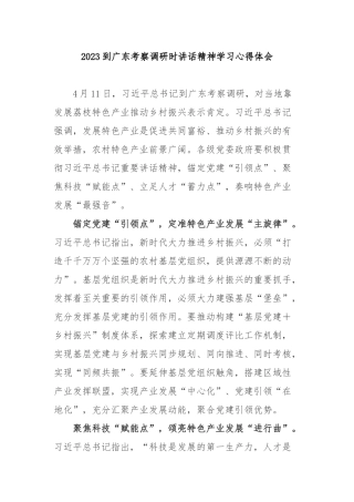 2023到广东考察调研时讲话精神学习心得体会2篇.docx