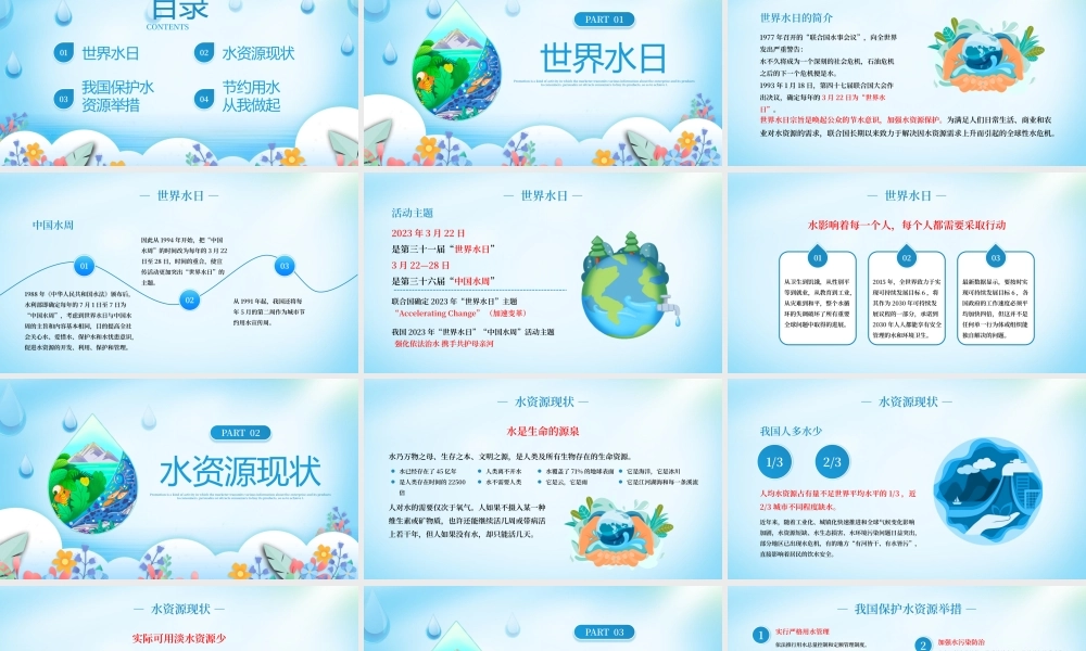 蓝色手绘简约世界水日PPT.pptx