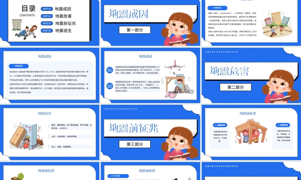 蓝色扁平地震安全常识教育PPT模板.pptx