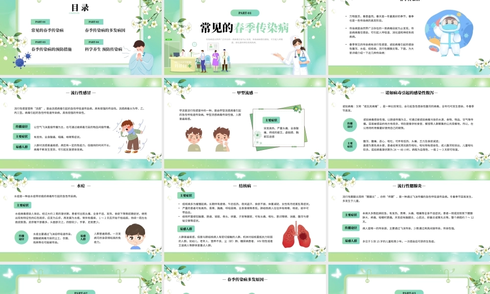 绿色卡通风春季传染病主题班课PPT模板.pptx