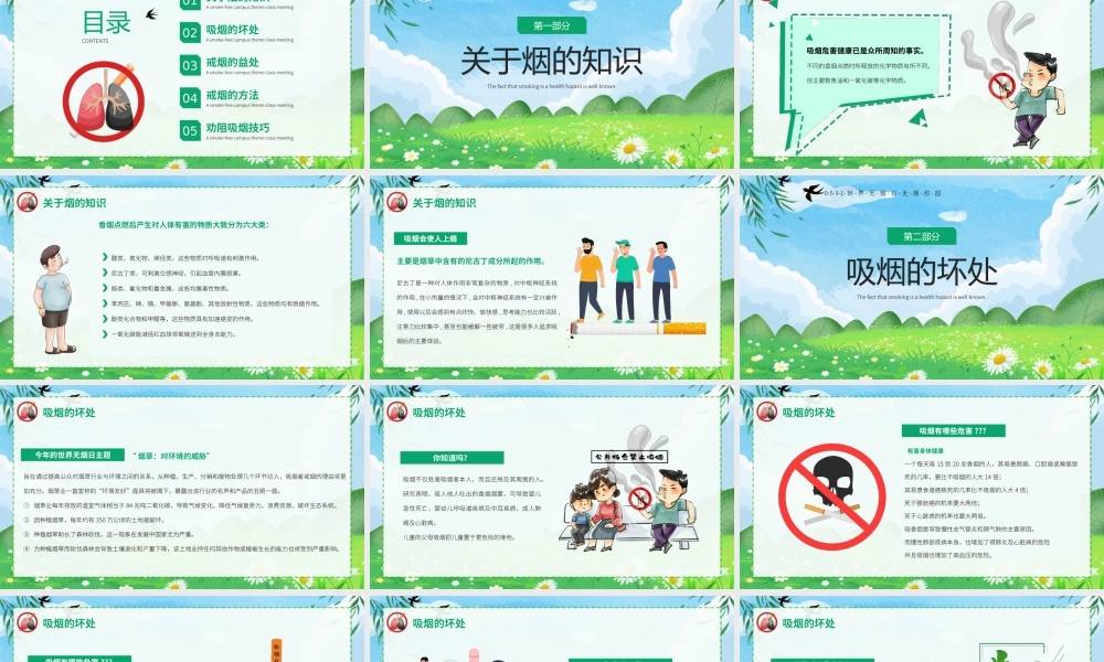 5月31日世界无烟日校园无烟主题班会PPT争创无烟学校净化美化校园PPT课件（带内容）.pptx