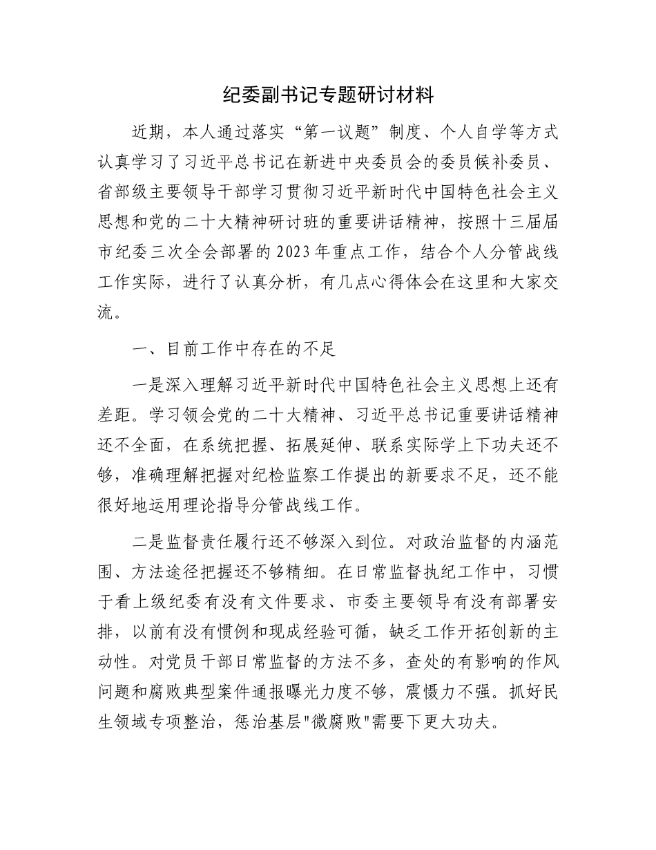 纪委副书记2023年队伍整顿专题研讨发言心得体会（个人剖析）.docx_第1页