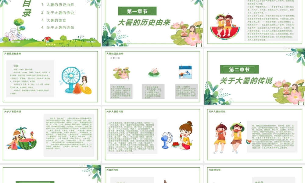 卡通荷花大西瓜背景的大暑节气介绍PPT模板.pptx