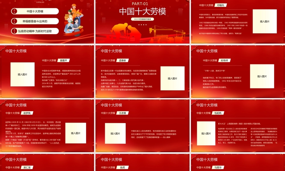 红金简约风劳动模范人物介绍.pptx